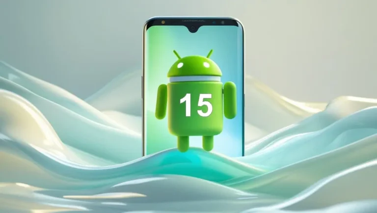 imagem de um smartphone exibindo a logo do android 15