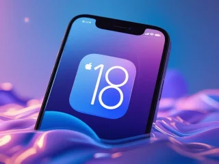 smartphone com a logo do IOS 18 na tela