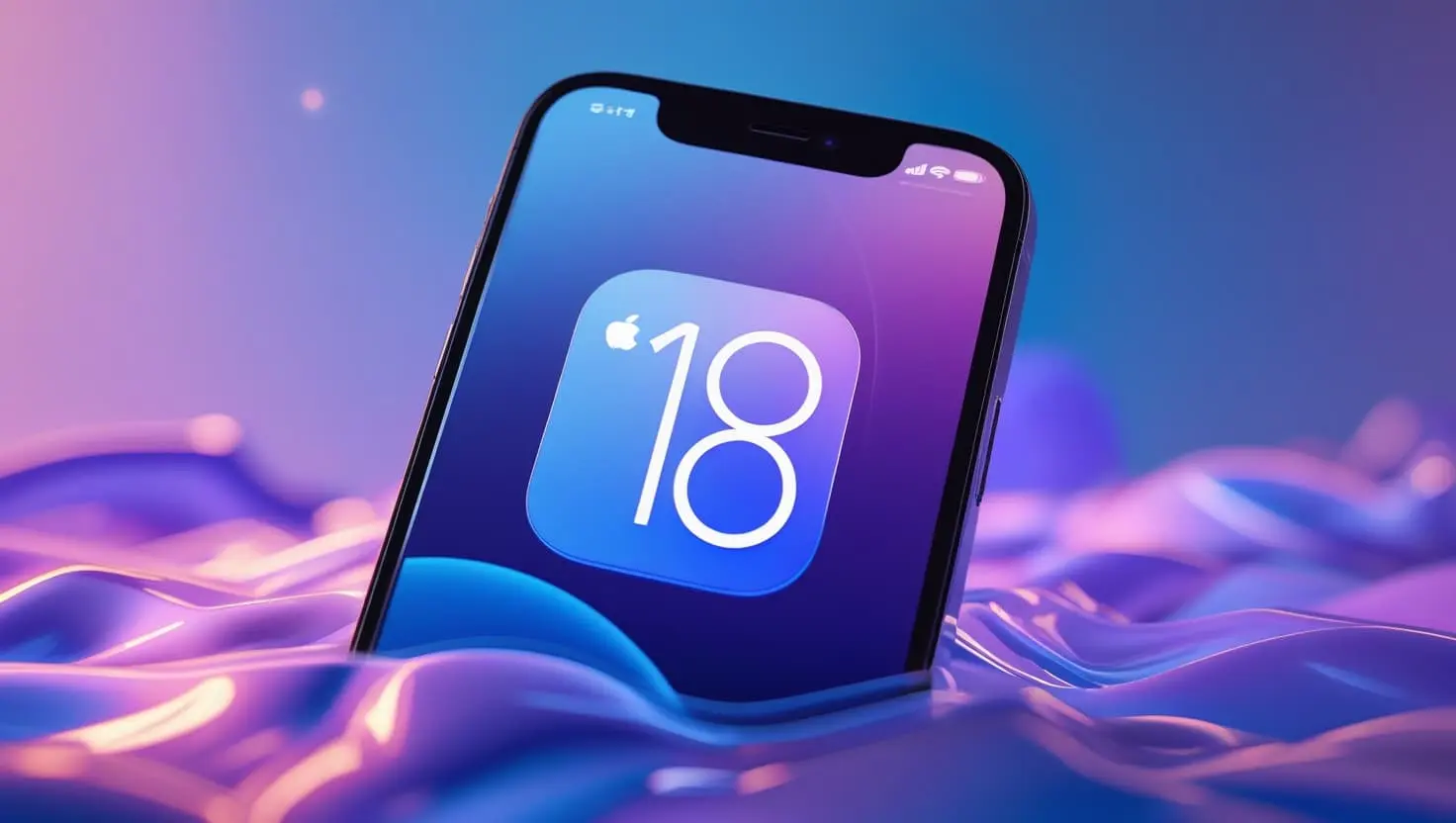 smartphone com a logo do IOS 18 na tela