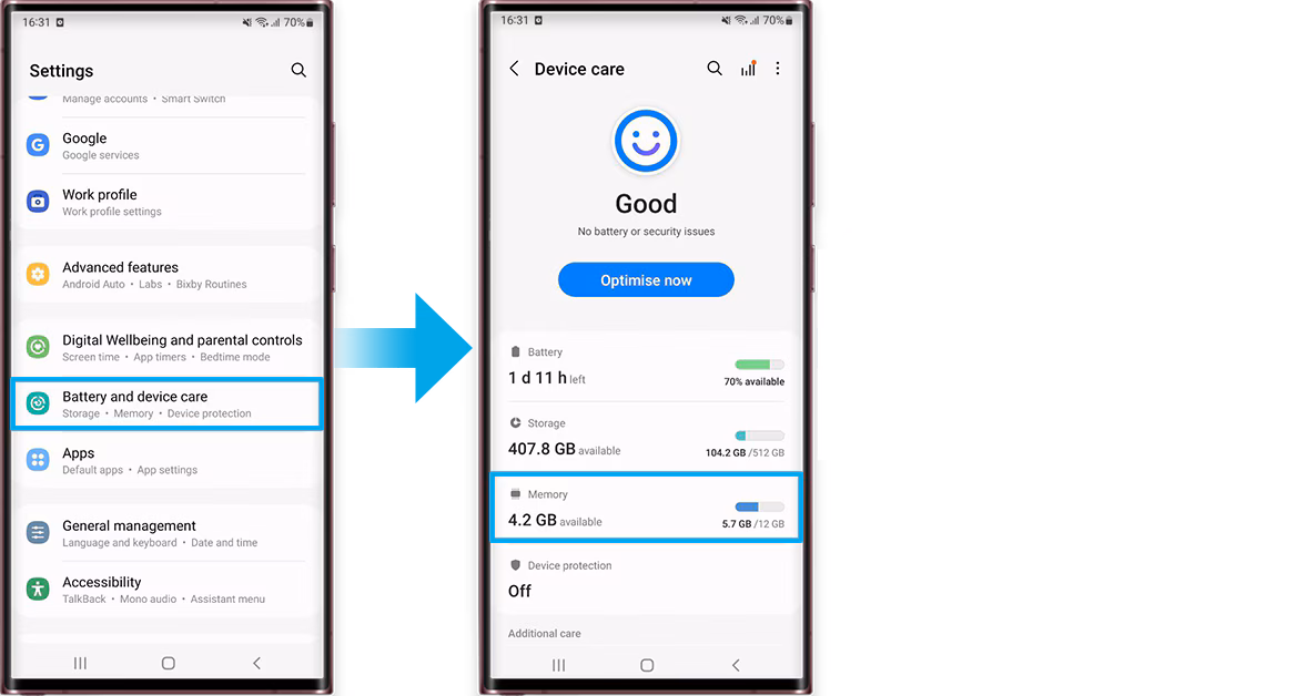 RAM PLUS Samsung ativar