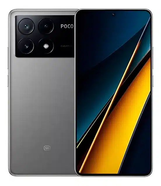 Smartphone POCO X6 Pro 5G cor cinza.