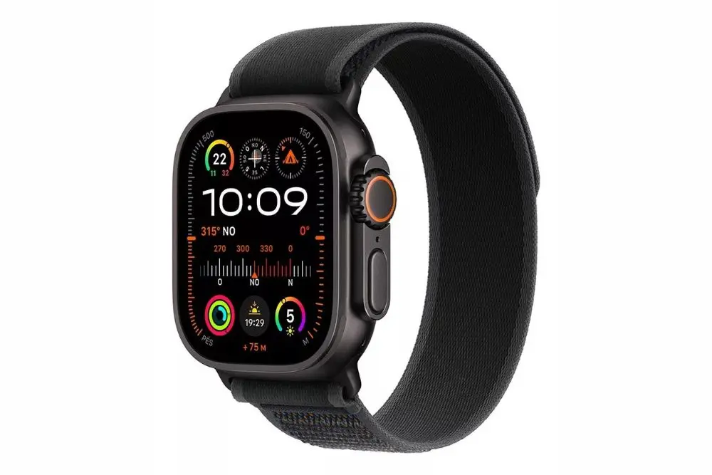 Smartwatch Apple Watch Ultra 2 cor preto em um fundo branco - Smartwatch para Corrida com GPS