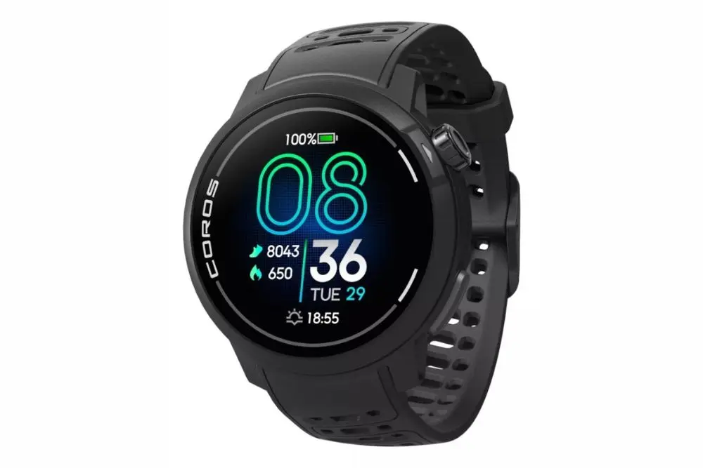 Smartwatch Coros PACE PRO cor preta em um fundo branco. Smartwatch para Natação com GPS