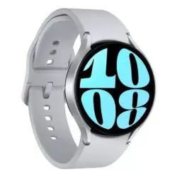 Smartwatch Galaxy watch6 cor prata em um fundo branco. Smartwatch para Natação com GPS