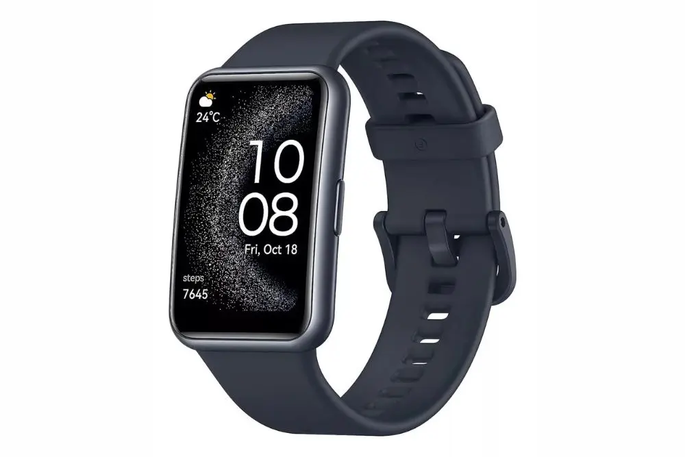 Smartwatch Huawei Watch Fit 2 cor prata em um fundo branco. Smartwatch para Natação com GPS