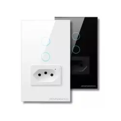 Interruptor Wifi Inteligente C/tomada Alexa – Novadigital cor branco e preto.
