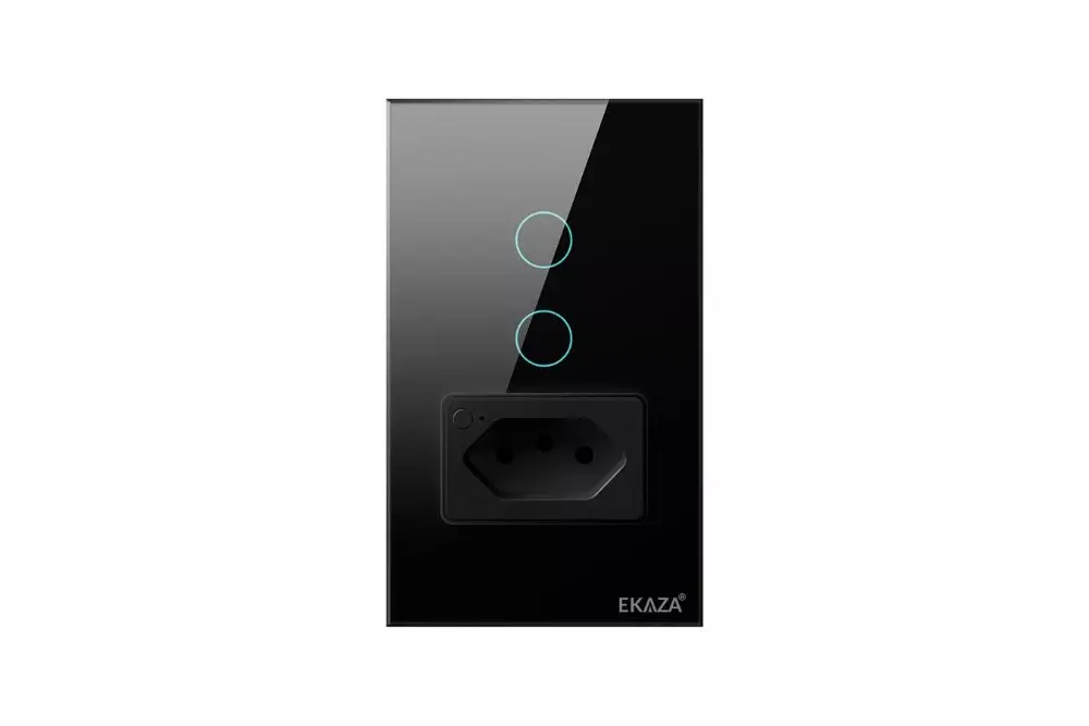 Interruptor Wifi Inteligente C/tomada Alexa – Ekaza cor preto.