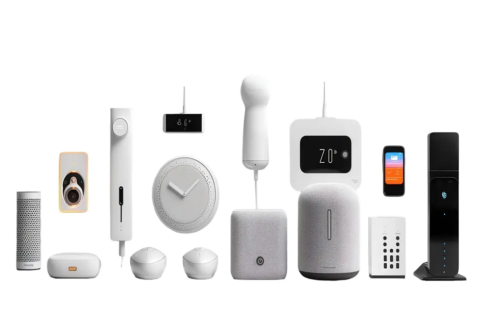 Vários produtos smart para casa inteligente.