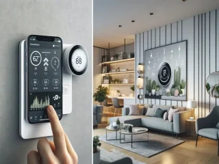 Uma mão tocando um sensor inteligente em uma parede. Sensores Inteligentes
