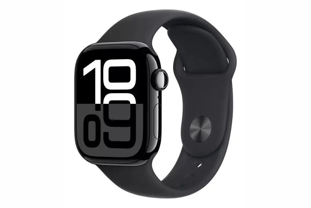 Smartwatch Apple watch series 9 GPS cor preto em um fundo branco. Smartwatch com Detecção de queda e GPS para idoso.