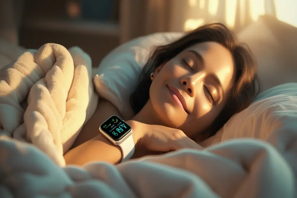 Uma pessoa dormindo com um Apple Watch no pulso.