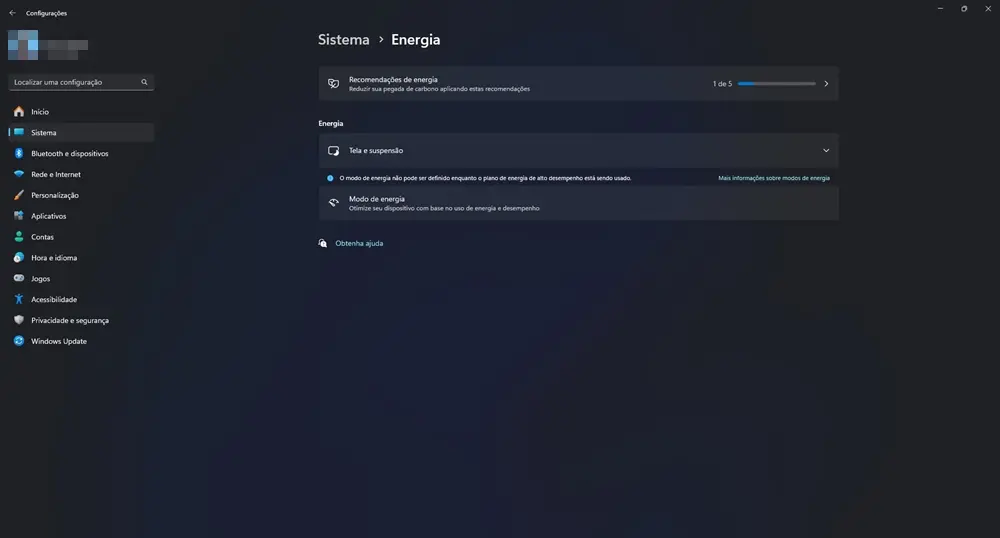 Tela de configurações de energia w11. Superaquecimento do Desktop ou Notebook