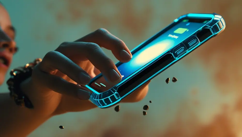 Mão segurando um smartphone com uma capa reforçada. Como Proteger o Smartphone e Prolongar a Vida Útil