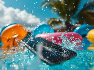 Smartphone em uma piscina.