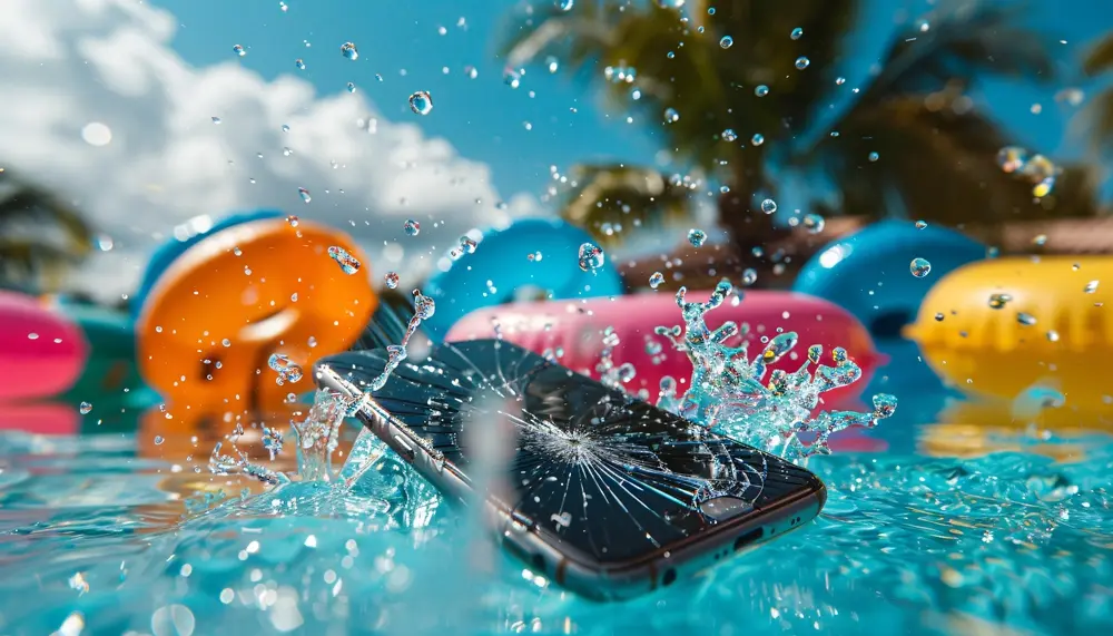 Smartphone em uma piscina.