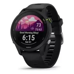 Smartwatch Garmin Forerunner 255 Music cor preto em um fundo branco. Smartwatch para Ciclismo com GPS