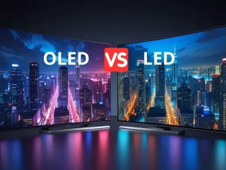 OLED Vs. LED, qual a melhor. Duas tvs tela plana lado a lado.