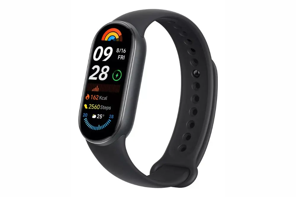 Smartband Xiaomi Mi Band 9 cor preto em um fundo branco. Smartband Custo-benefício.