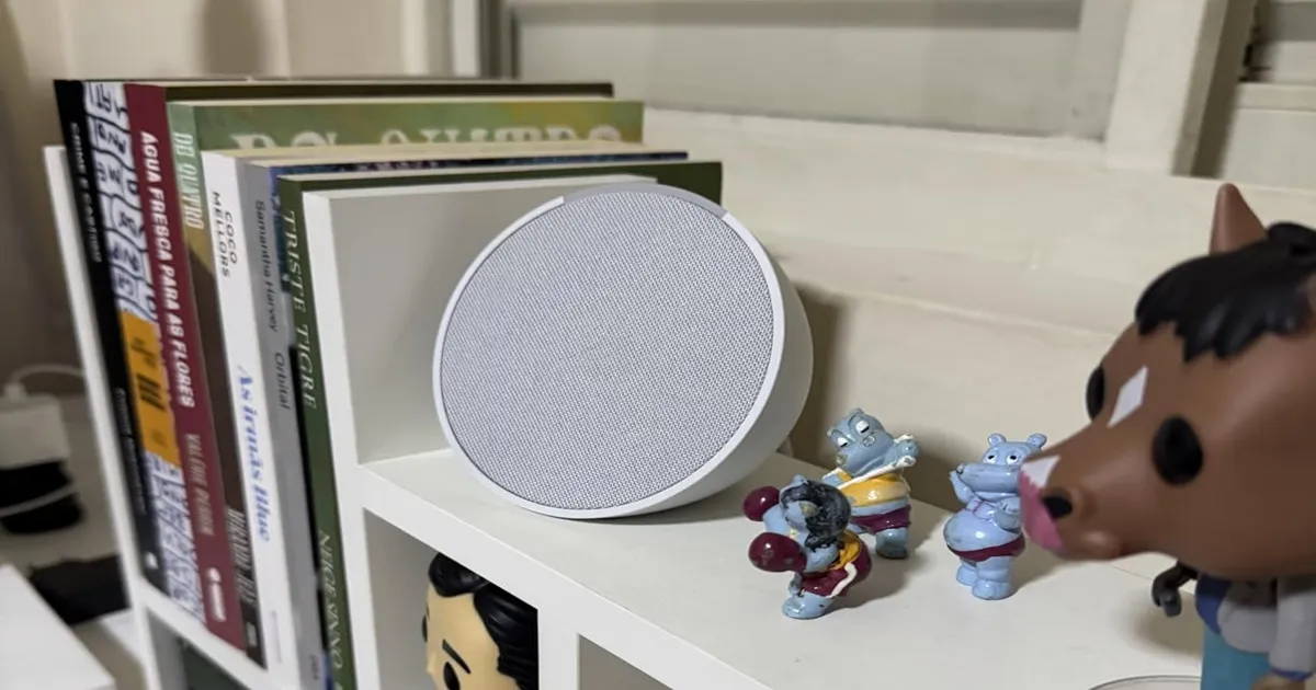 echo pop em uma estante com objetos decorativos