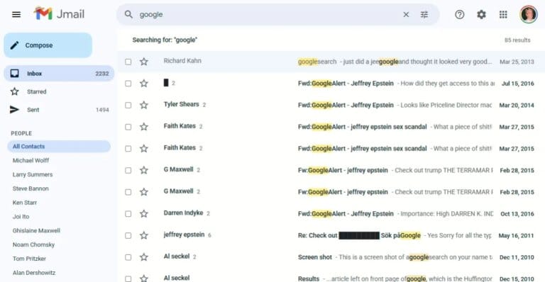 Jmail é como o Gmail, mas com os e-mails de Jeffrey Epstein