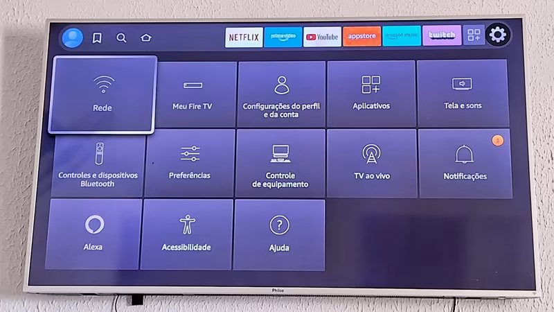 Fire Stick tv na tela de configurações