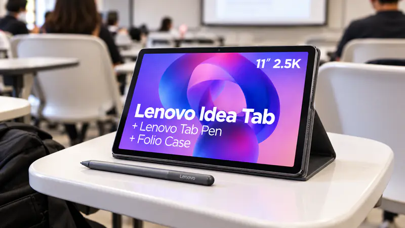 Tablet Lenovo Idea Tab 11 sobe uma mesa branca.