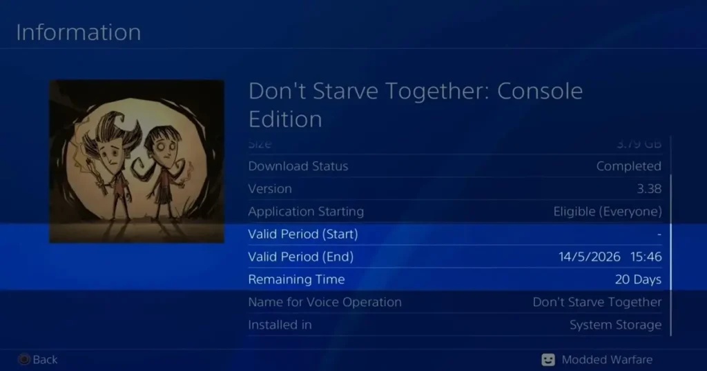 drm playstation tela exibindo a data de inspiração do jogo em um fundo azul.