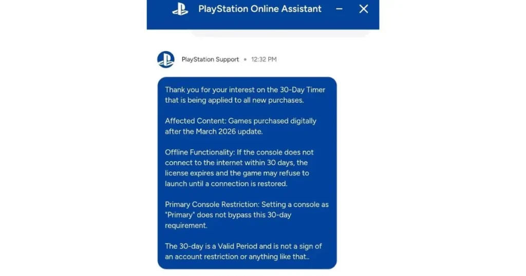 Notificação da DRM Playstation assistent em um fundo azul com letras brancas.