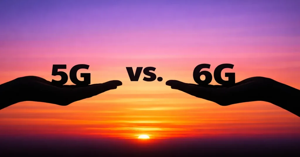 5g vs 6g em um fundo de por do sol