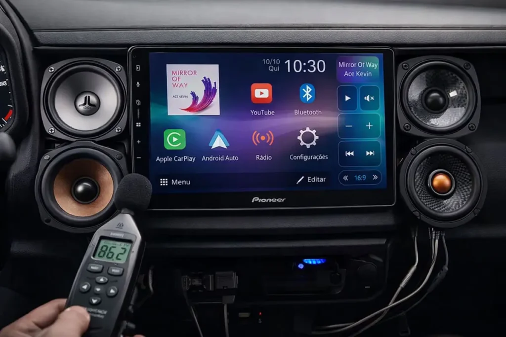 Central multimídia Pioneer DMH-AP6650BT testado com sistema de som automotivo — Comparativo de Áudio