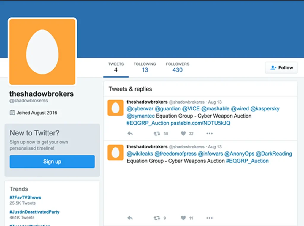 Uma captura de tela dos primeiros tweets do corretor paralelo-Hackers fantasmas