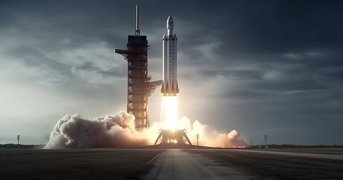 IPO da SpaceX, foguete decolando de sua base.