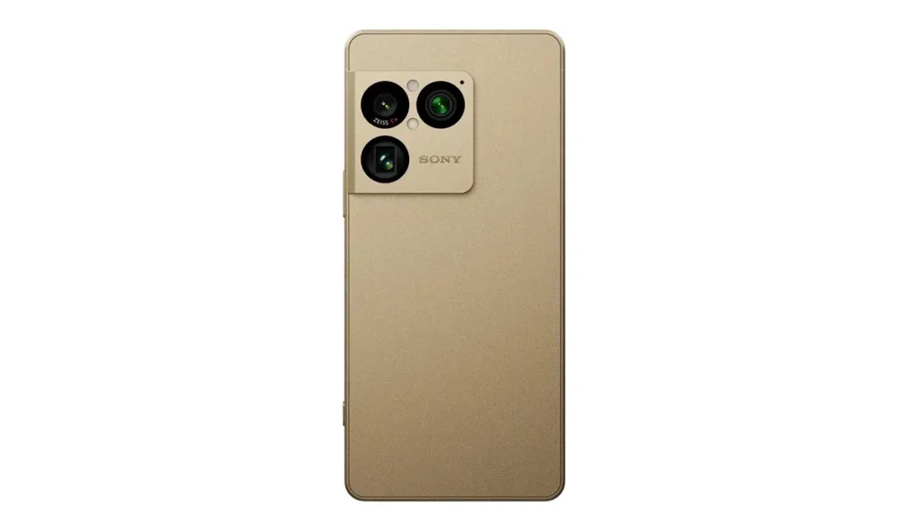 Xperia 1 VIII cor dourado em um fundo branco.