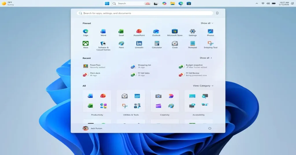 Windows 11 testa uma barra de tarefas ajustável e um menu Iniciar redimensionável