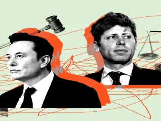 Ilustração de Elon Musk e Altman