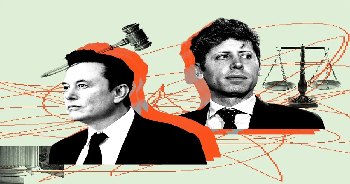 Ilustração de Elon Musk e Altman