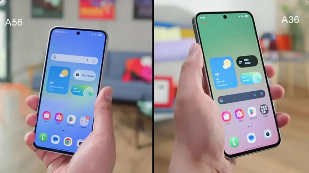 Tela no Galaxy A56 vs A36