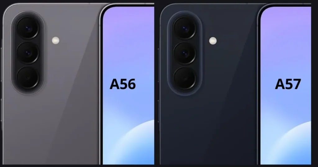 Samsung a56 vs samsung a57 mostrando as camereas trazeiras.