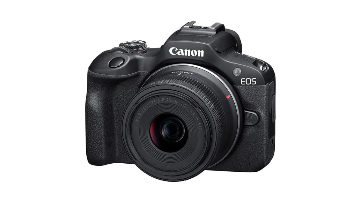 5 Câmeras Mirrorless Custo-benefício Para Iniciantes - Guia 2026 8 Câmeras Mirrorless modelo Canon EOS R100 em um fundo branco