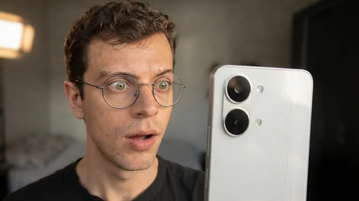 Imagem ultra realista mostrando um dos melhores celulares da Xiaomi em 2026 sendo admirado por um usuário surpreso com seu design premium e excelente custo-benefício, em uma composição fotográfica otimizada para reportagem de tecnologia.