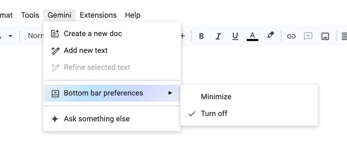 Como desativar a IA no Google Docs captura de tela