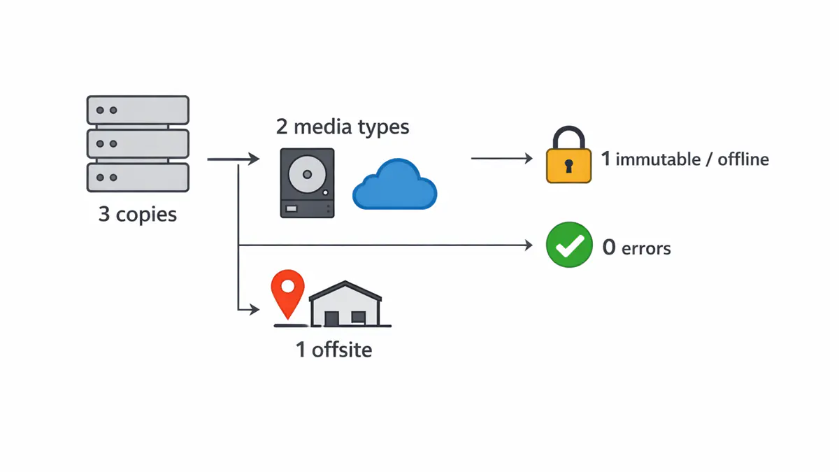 O que é Ransomware e como se proteger de verdade 2 Diagrama da regra de backup 3-2-1-1-0 para proteção contra ransomware em ambientes empresariais