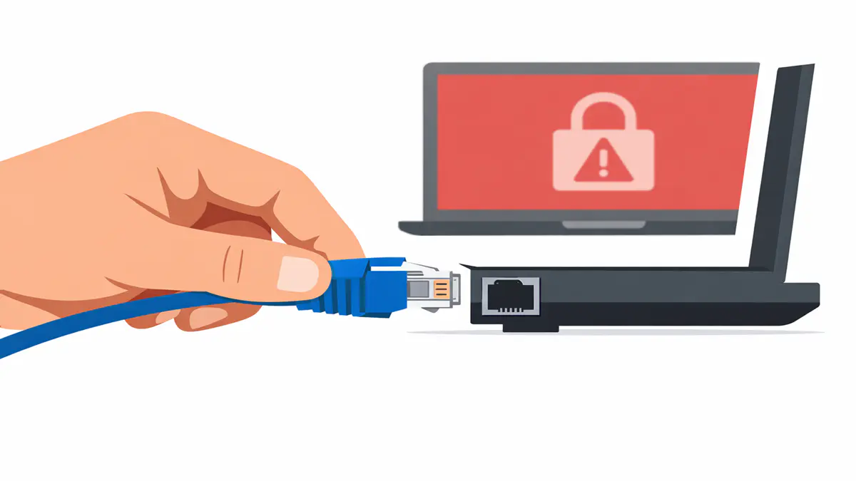O que é Ransomware e como se proteger de verdade 5 Técnico de TI desconectando computador da rede durante ataque de ransomware para isolamento de emergência