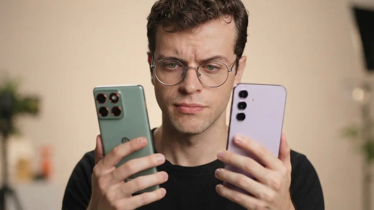 Uma pessoa segurando dois celulares A57 ou Moto EDGE 70