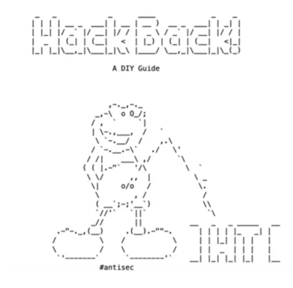 Arte ASCII da equipe de hackers de Phineas violada post-mortem.