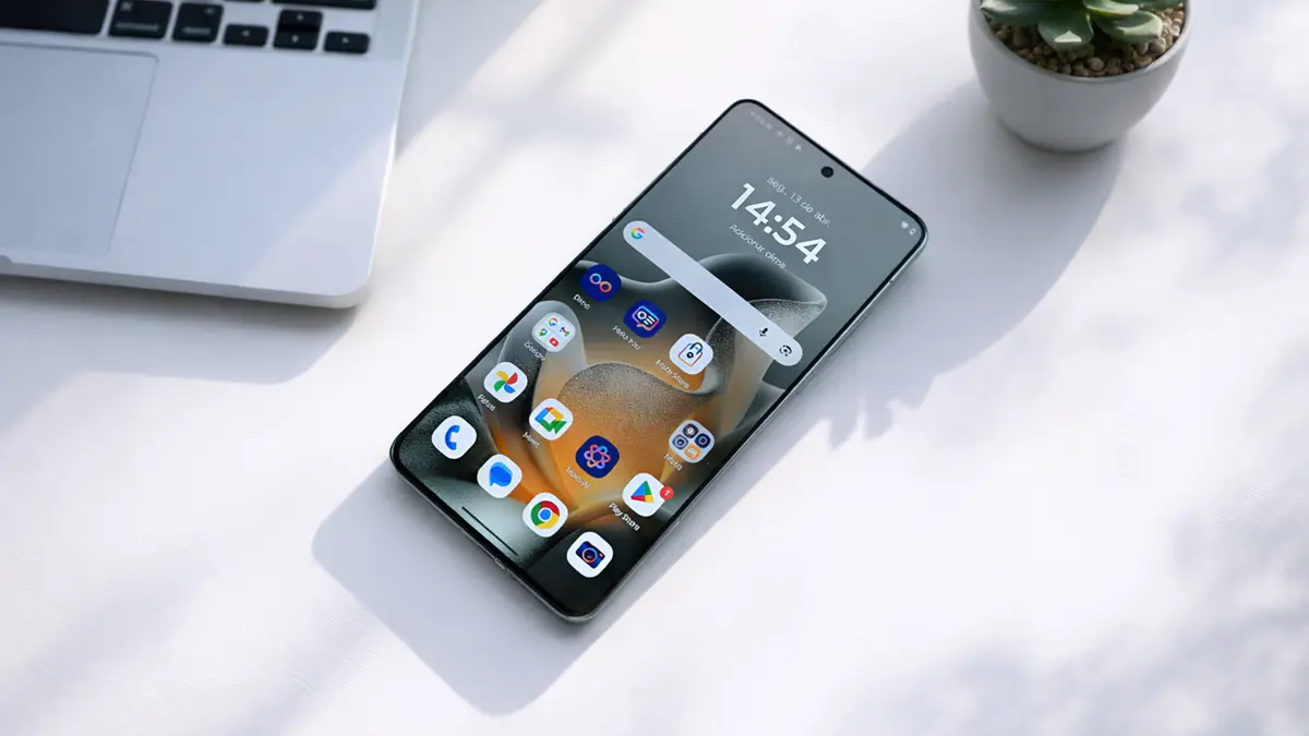 Moto Edge 70: Porque Todo Mundo Está Comprando? 4 moto edge 70 sobre uma mesa branca exibindo sua tela inicial