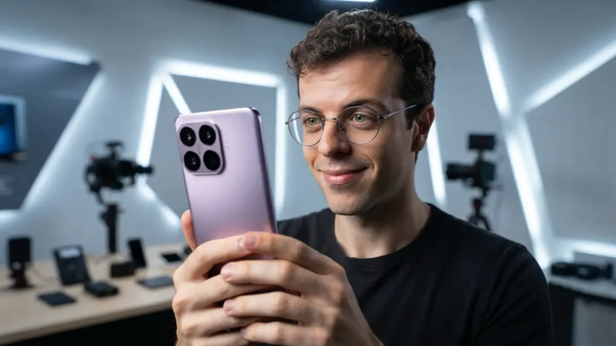 Uma pessoa segurando o smartphone Xiaomi 17T cor rosa nas mãos