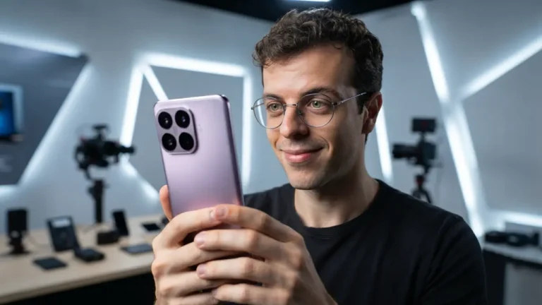 Uma pessoa segurando o smartphone Xiaomi 17T cor rosa nas mãos