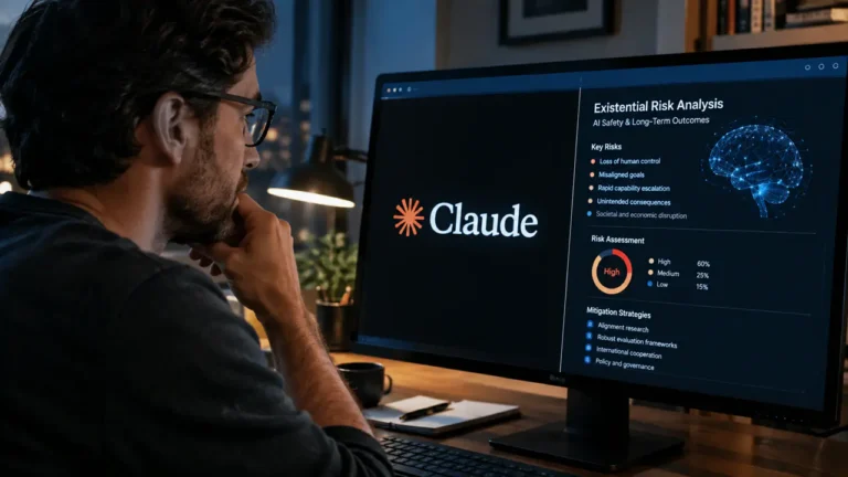 Engenheiro da Anthropic pesquisando sobre os ricos da ia, logo da claude na segunta tela.