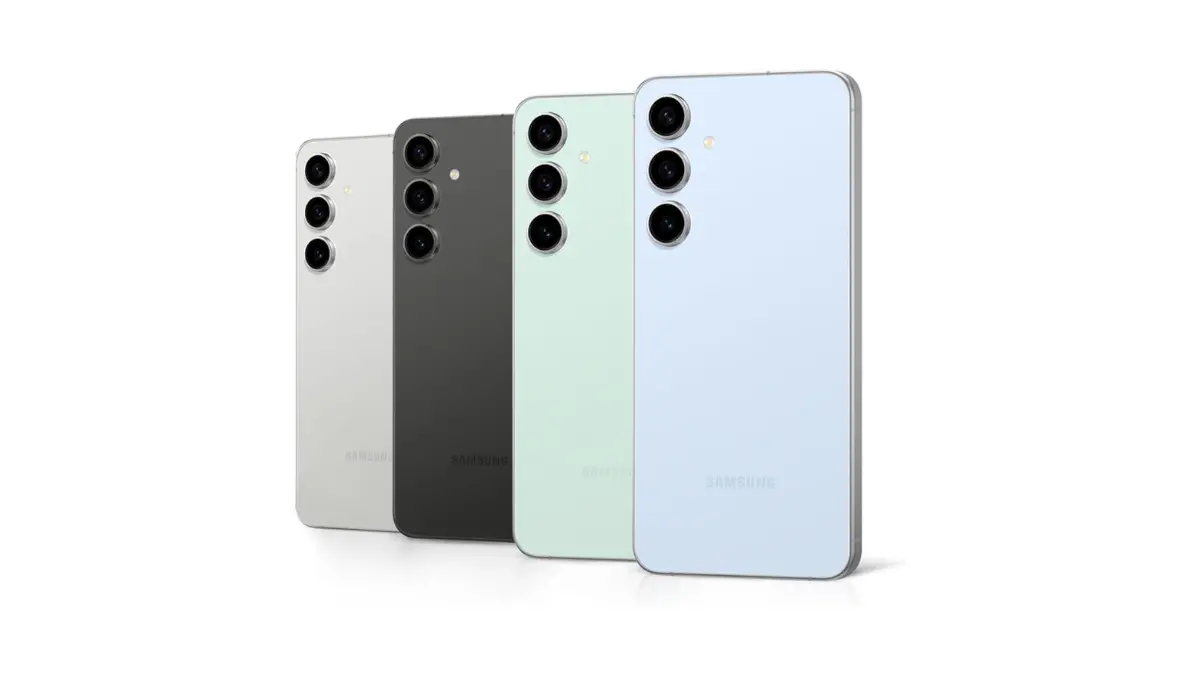 samsung galaxy s24 fe em quatro cores sobe um fundo branco